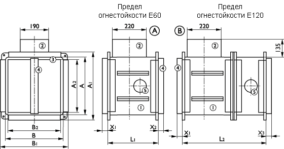 Конструктивные схемы противопожарных клапанов ОКС-1 М